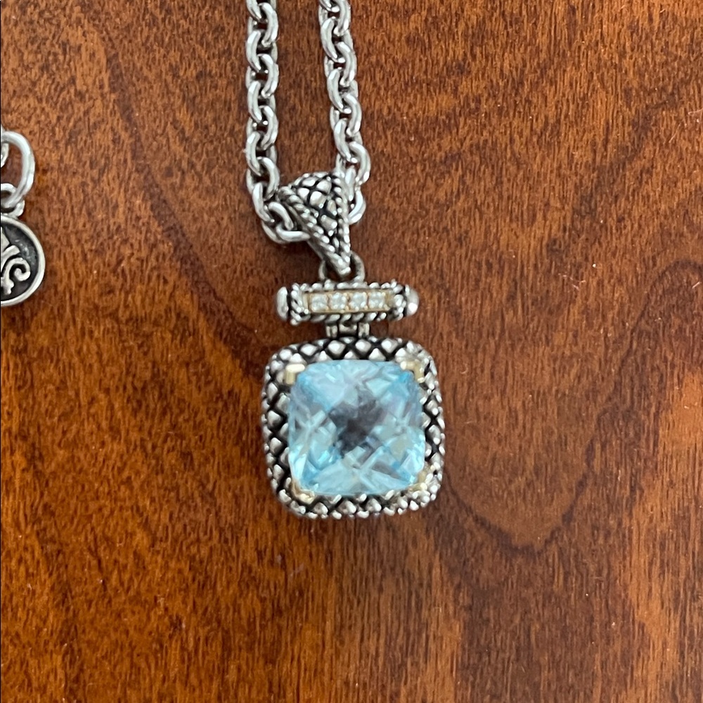 Andrea Candela Sterling necklace with blue topaz, diamonds 18k - like Yurman - Picture 2 of 8